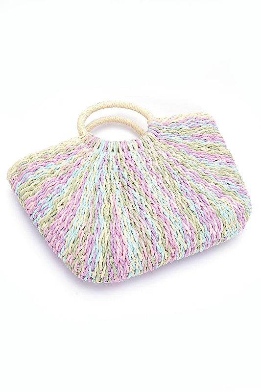 Faux Straw Round Handle Basket Tote