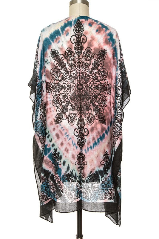 Tie Dye Printed Silky Kimono Cardigan