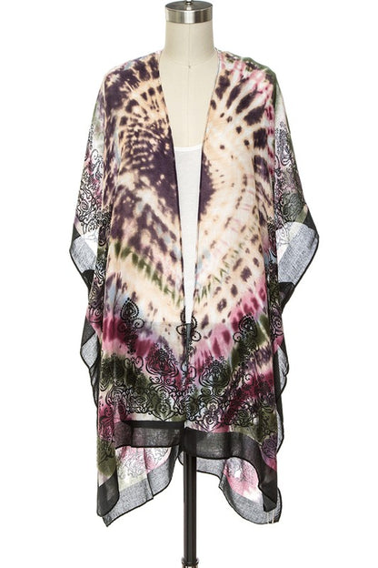 Tie Dye Printed Silky Kimono Cardigan