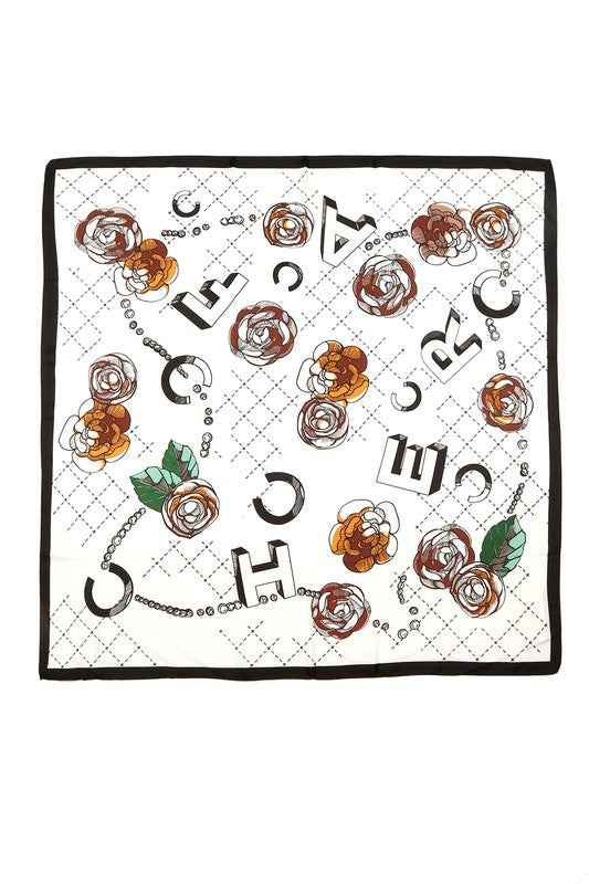 Flower and Alphabet Print Scarf