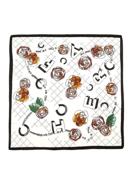 Flower and Alphabet Print Scarf