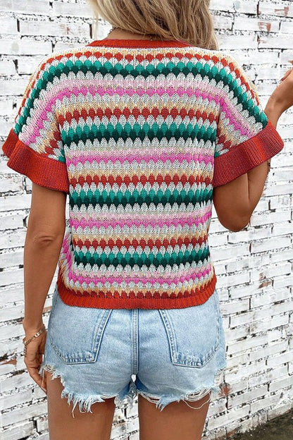 Women Ruffle Sleeve Colorful Textured Sweater