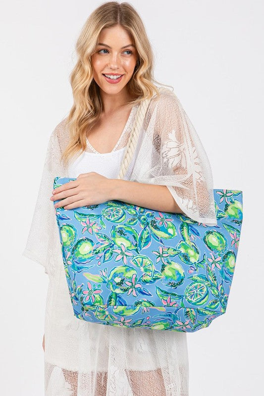 Fruit and Flower Print Tote Bag