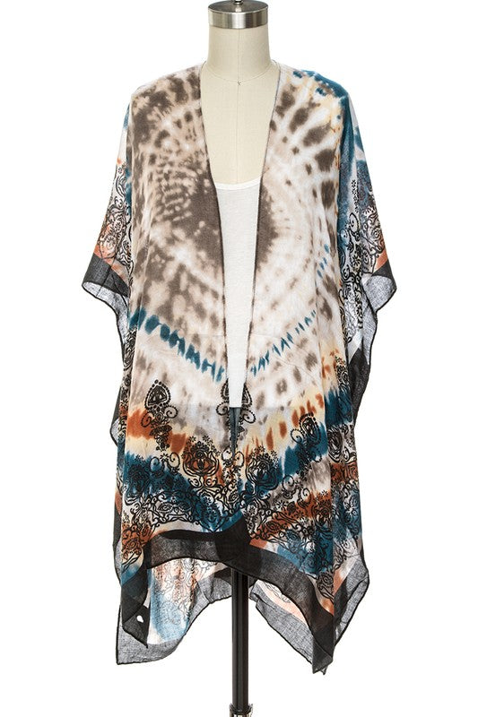 Tie Dye Printed Silky Kimono Cardigan