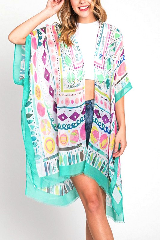 Geo Print Light Weight Kimono Cardigan