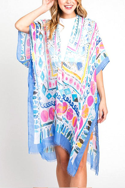 Geo Print Light Weight Kimono Cardigan