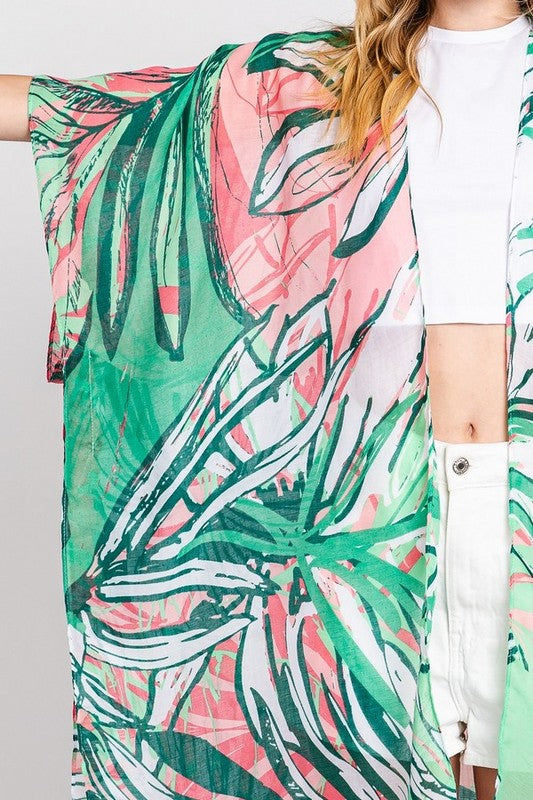 Tropical Leafs Light Weight Kimono Cardigan