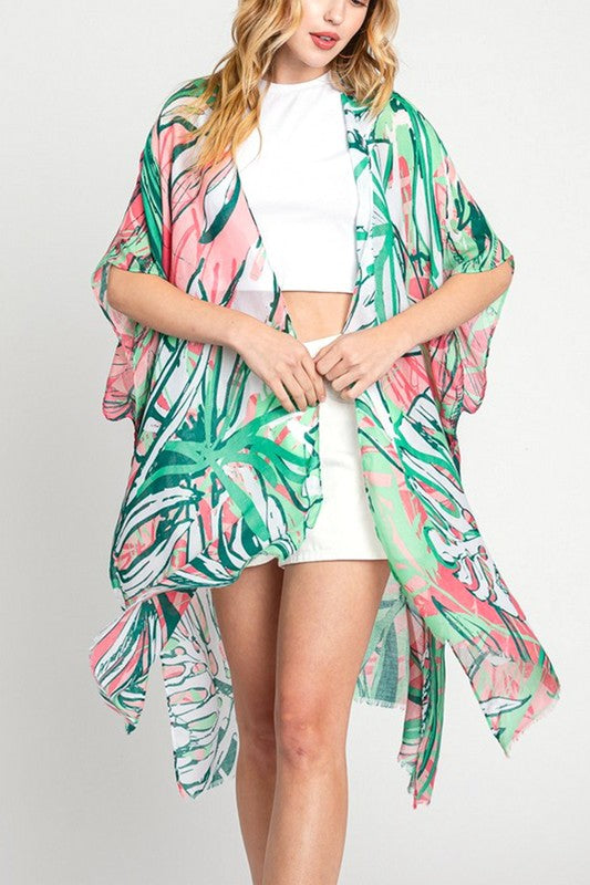 Tropical Leafs Light Weight Kimono Cardigan