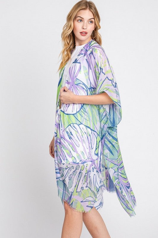 Tropical Leafs Light Weight Kimono Cardigan