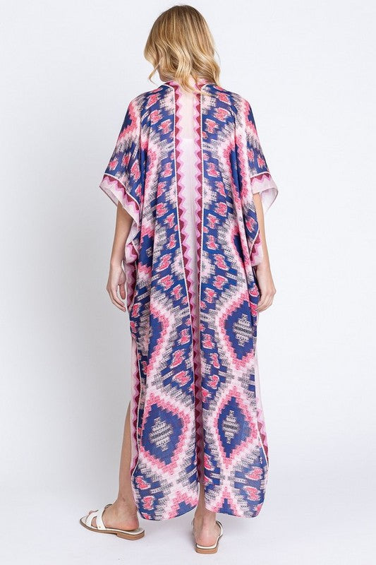 Aztec Printed Long Kimono Duster