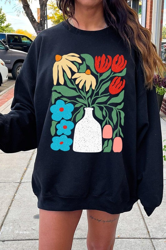 Boho Abstract Floral  Graphic Fleece Sweatshirts