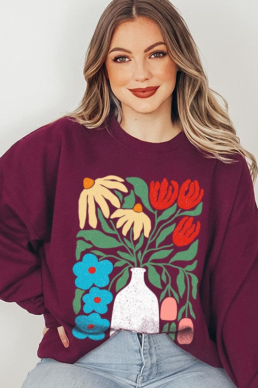 Boho Abstract Floral  Graphic Fleece Sweatshirts