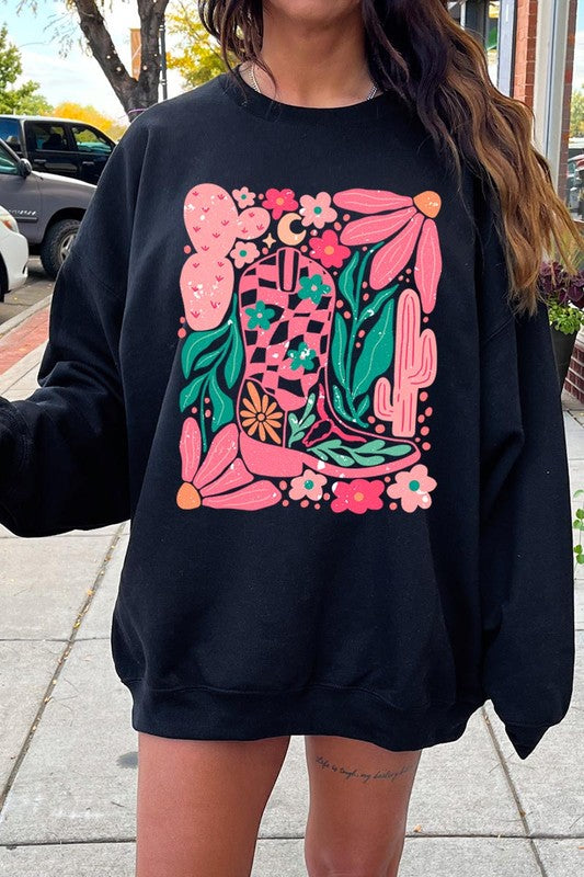 Cowgirl Boot Floral Graphic Fleece Sweatshirts