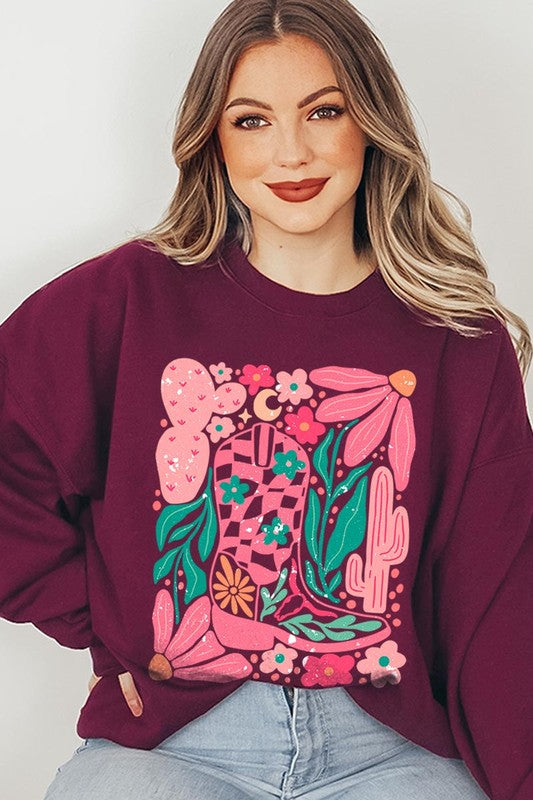 Cowgirl Boot Floral Graphic Fleece Sweatshirts