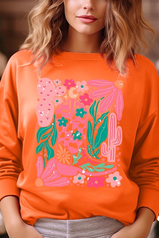 Cowgirl Boot Floral Graphic Fleece Sweatshirts