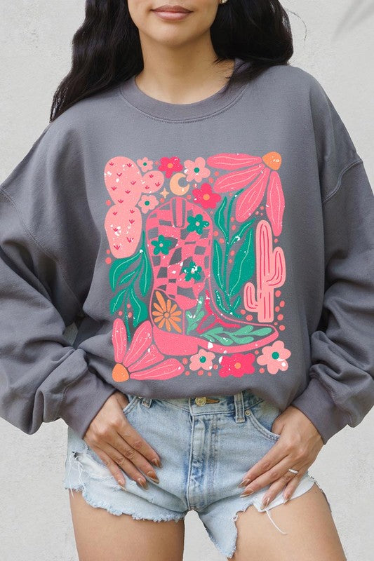 Cowgirl Boot Floral Graphic Fleece Sweatshirts