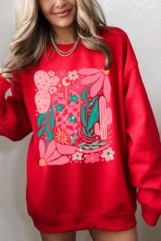 Cowgirl Boot Floral Graphic Fleece Sweatshirts