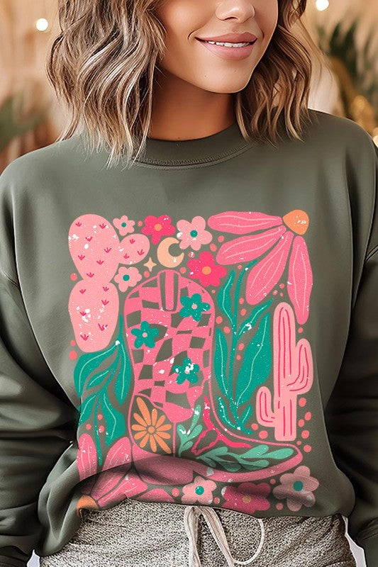 Cowgirl Boot Floral Graphic Fleece Sweatshirts