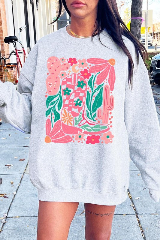 Cowgirl Boot Floral Graphic Fleece Sweatshirts