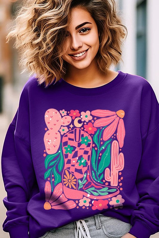 Cowgirl Boot Floral Graphic Fleece Sweatshirts