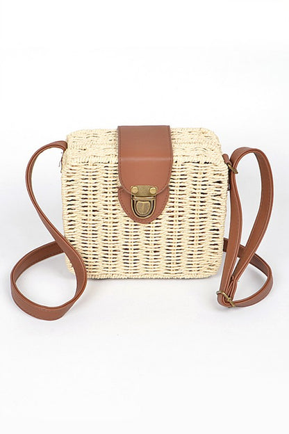 Straw Weaved Box Swing Bag