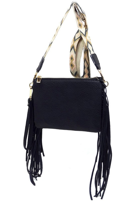 Aztec Guitar Strap Fringe Clutch Crossbody Bag