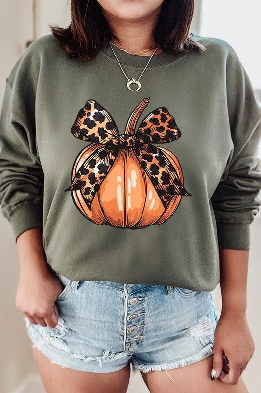 Coquette Bow Pumpkin Graphic Fleece Sweatshirts