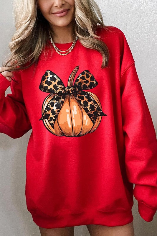 Coquette Bow Pumpkin Graphic Fleece Sweatshirts