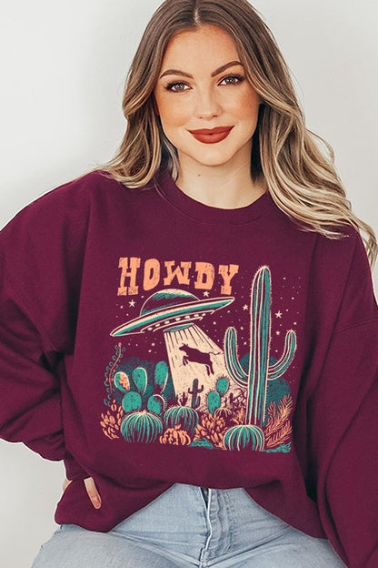 Howdy Cow Abduction Graphic Fleece Sweatshirts