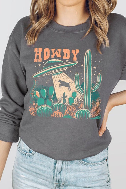 Howdy Cow Abduction Graphic Fleece Sweatshirts