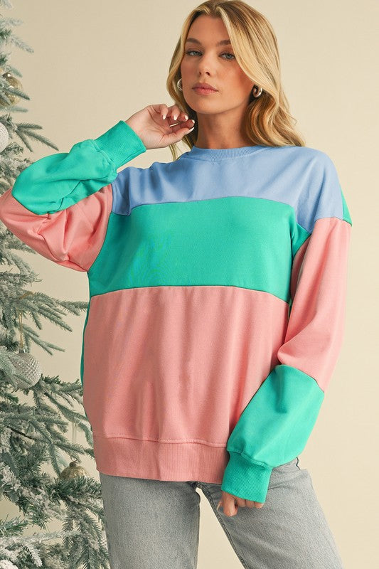 Colorblock Patchwork Drop Shoulder Sweatshirt