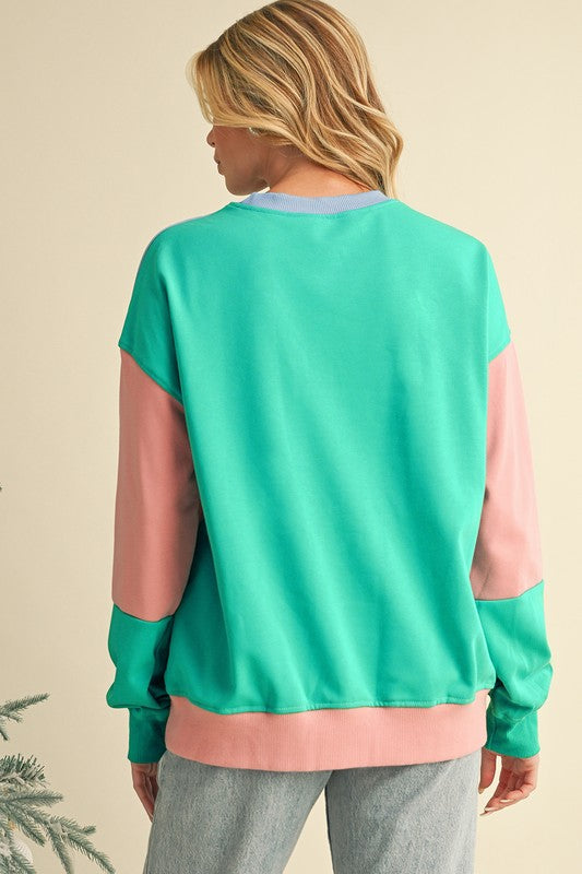 Colorblock Patchwork Drop Shoulder Sweatshirt