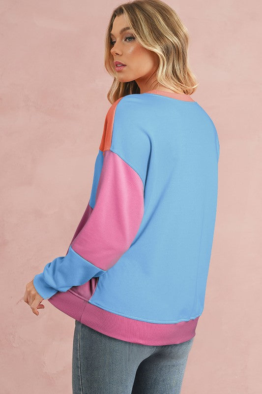 Colorblock Patchwork Drop Shoulder Sweatshirt