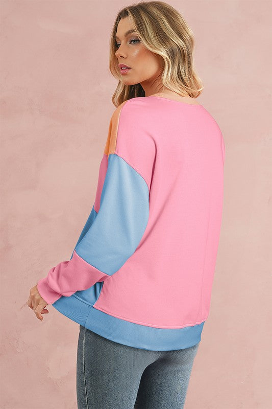 Colorblock Patchwork Drop Shoulder Sweatshirt