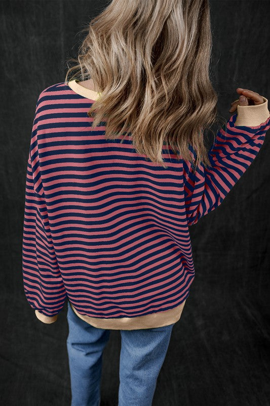 Stripe Contrast Edge Oversized Sweatshirt