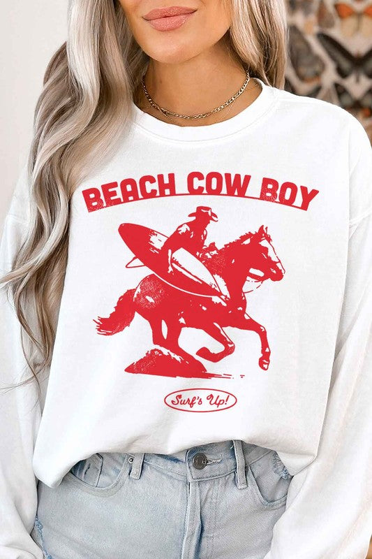 BEACH COW BOY SURFS UP GRAPHIC SWEATSHIRT