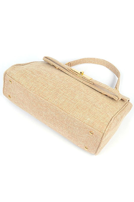 Large Top Handle Linen Convertible Bag