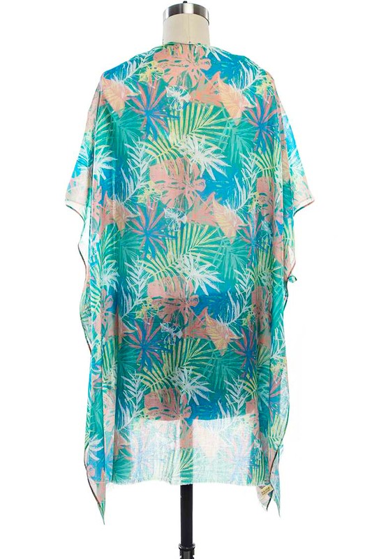 Tropical Leaf Print Kimono Cover Up