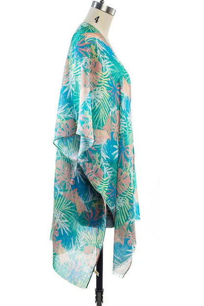 Tropical Leaf Print Kimono Cover Up