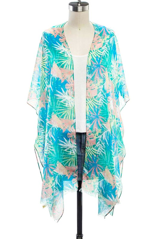 Tropical Leaf Print Kimono Cover Up