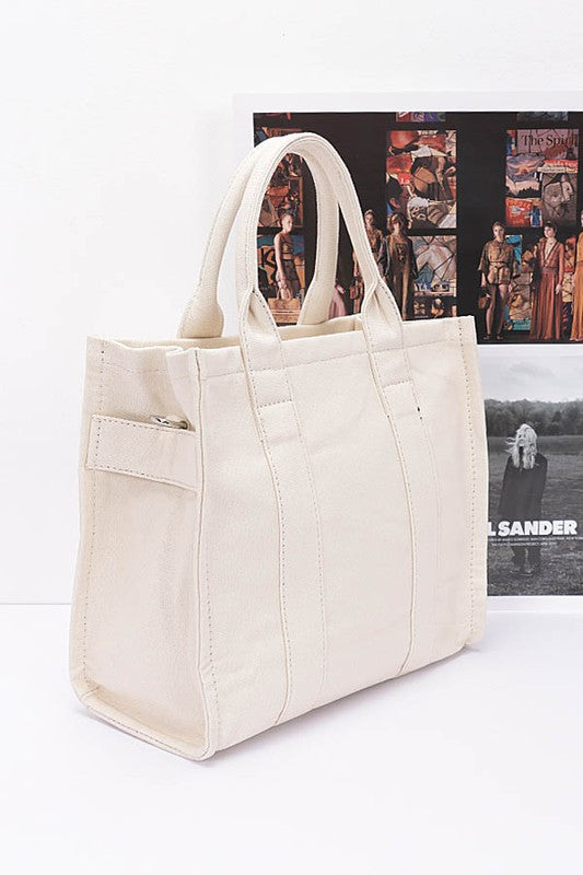 Cotton Canvas Convertible Small Tote Bag