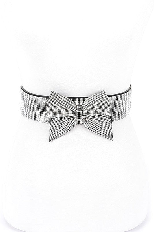 Rhinestone Bow Tie Elastic Fashion Belt