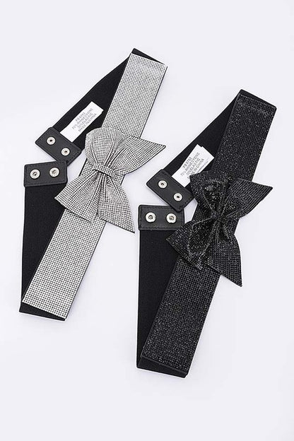 Rhinestone Bow Tie Elastic Fashion Belt