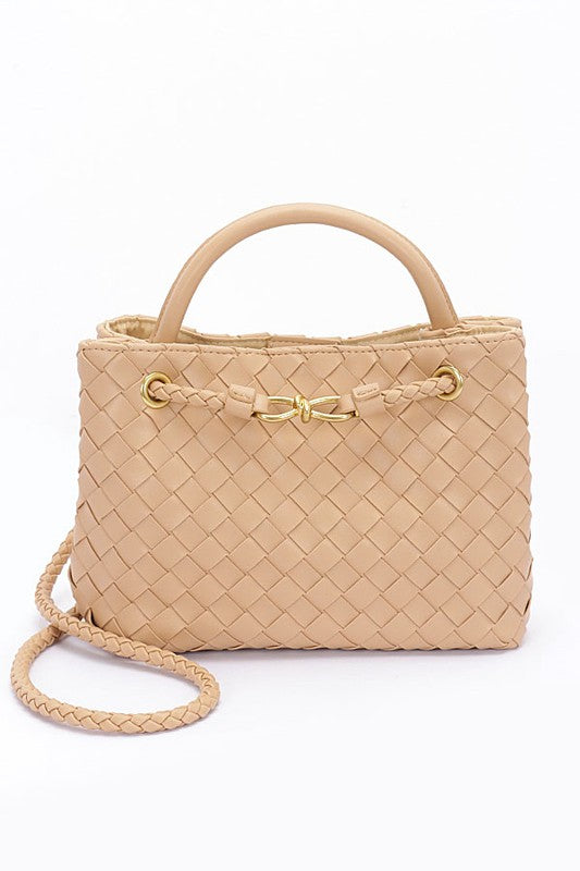 Weaved Faux Leather Convertible Shoulder Bag