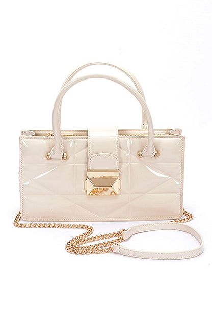 Faux Patent Leather Top Handle Swing Bag