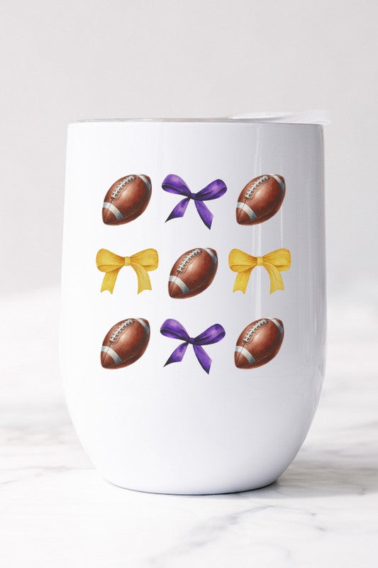 Game Day Football Bows Yellow Purple Wine Cup