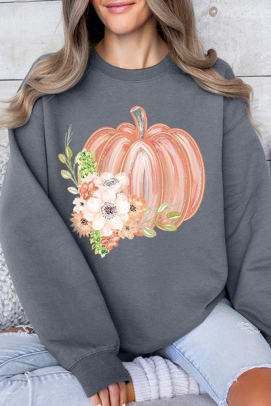 Flowers Fall Pumpkin Graphic Fleece Sweatshirts