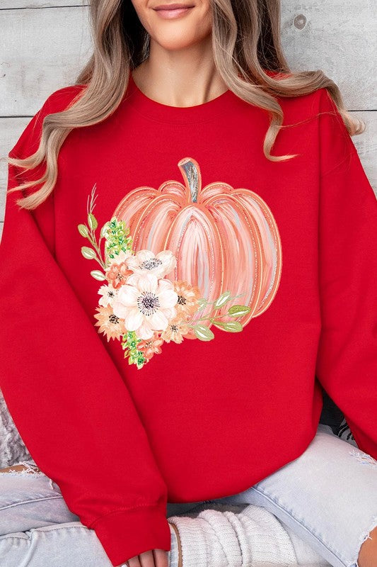 Flowers Fall Pumpkin Graphic Fleece Sweatshirts