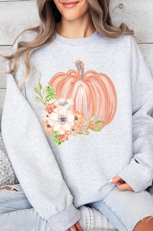 Flowers Fall Pumpkin Graphic Fleece Sweatshirts