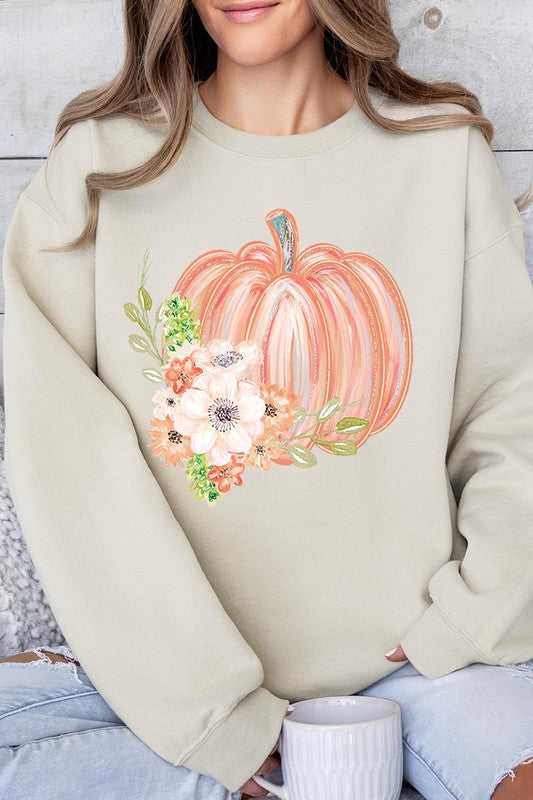 Flowers Fall Pumpkin Graphic Fleece Sweatshirts